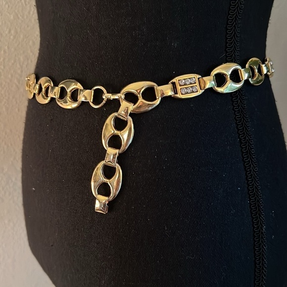 ESCADA Women’s Vintage Gold Tone Belt with Rhinestone Accents Made in Spain E
